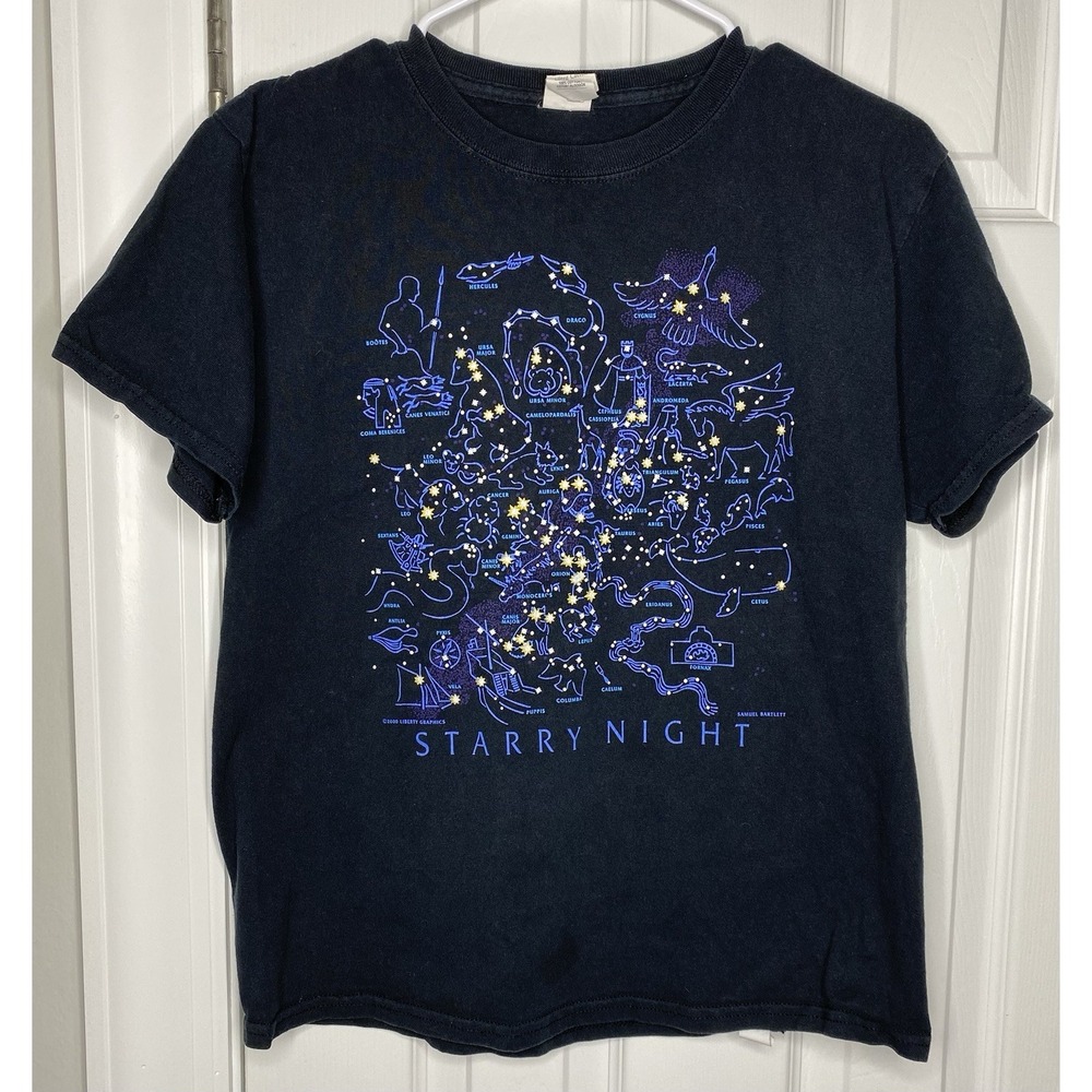 Smithsonian Youth Starry Night Star‎ Constellation T Shirt Black Size Large Read